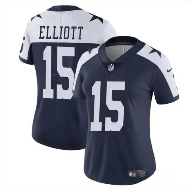 Womens Dallas Cowboys #15 Ezekiel Elliott Navy White Vapor Thanksgiving Limited Football Stitched Jersey Dzhi